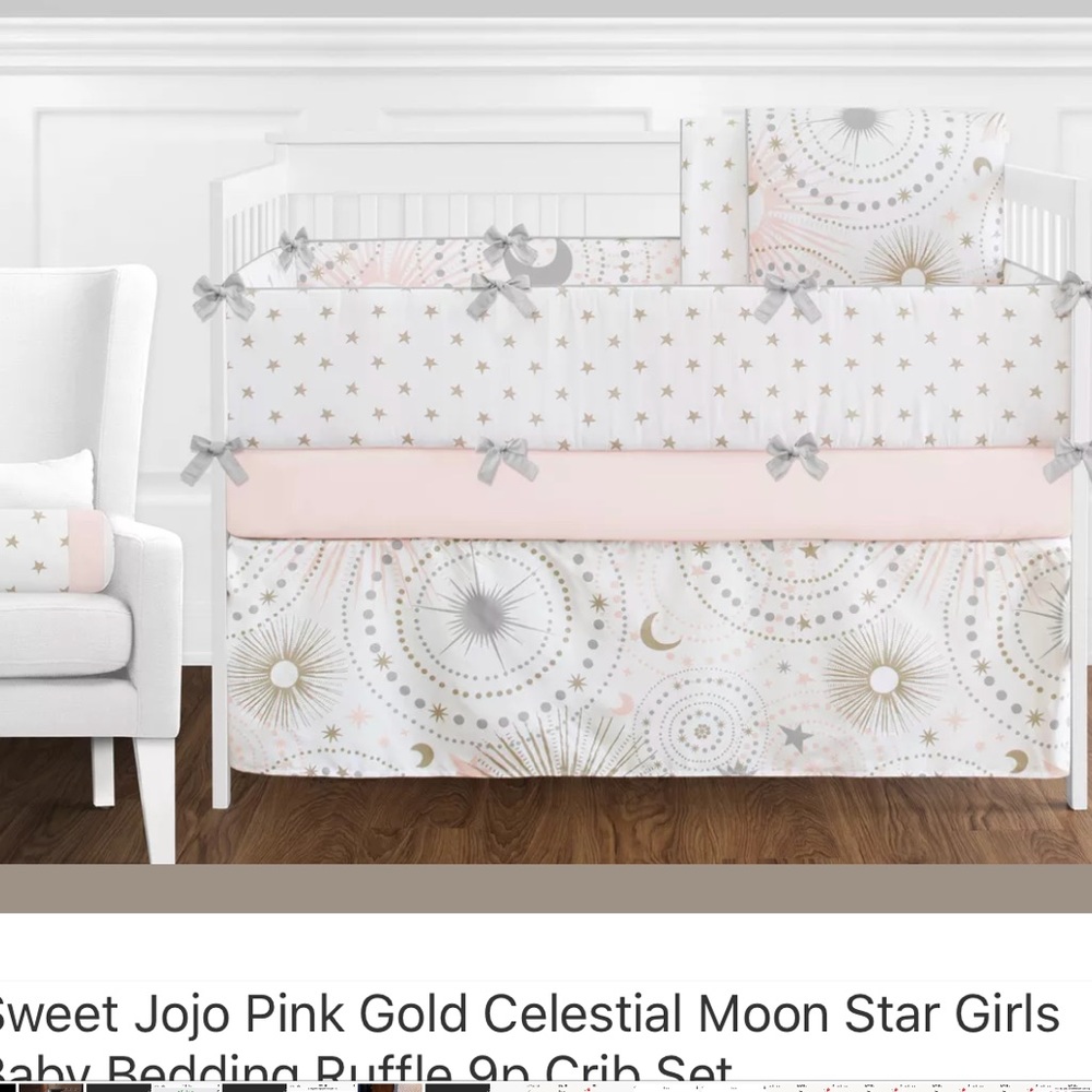Baby girl celestial bedding and crib mobile